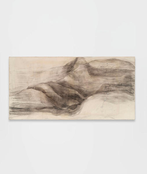 ALT : Peinture neo-en-plein-air de Beaux Mendes figurant des troncs d'arbres sur support en peau d'animal.